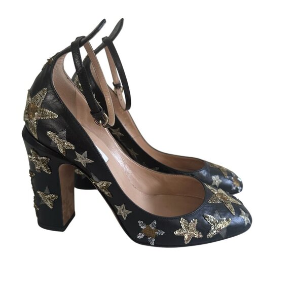 VALENTINO Tango Star 100 Sequined Ankle Strap Heels Size 37 / US 7 - Picture 5 of 10